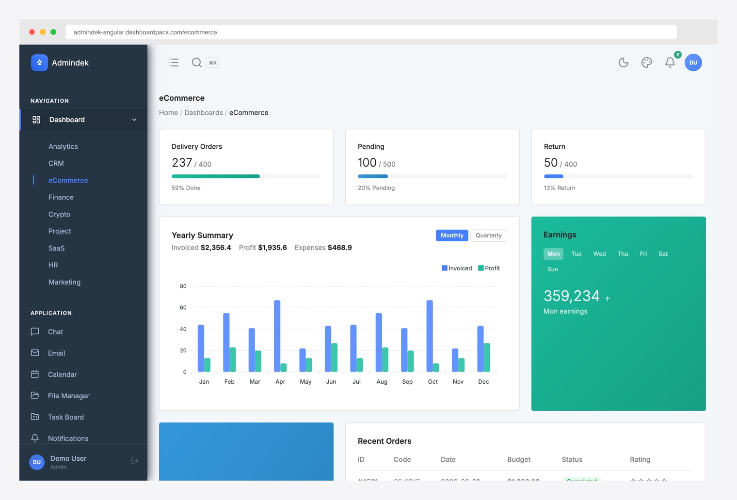 AdminDek Angular - Premium Angular admin template with 9 dashboards