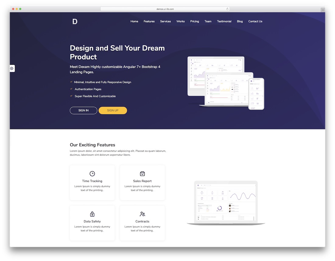 dexam angularjs website template