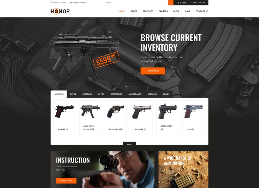 Honor - Shooting Club & Weapon and Gun Store Theme