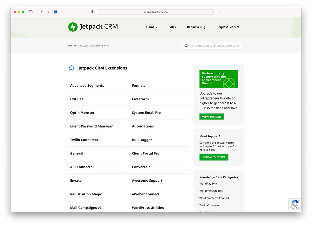 Jetpack CRM knowledge base powered by WordPress