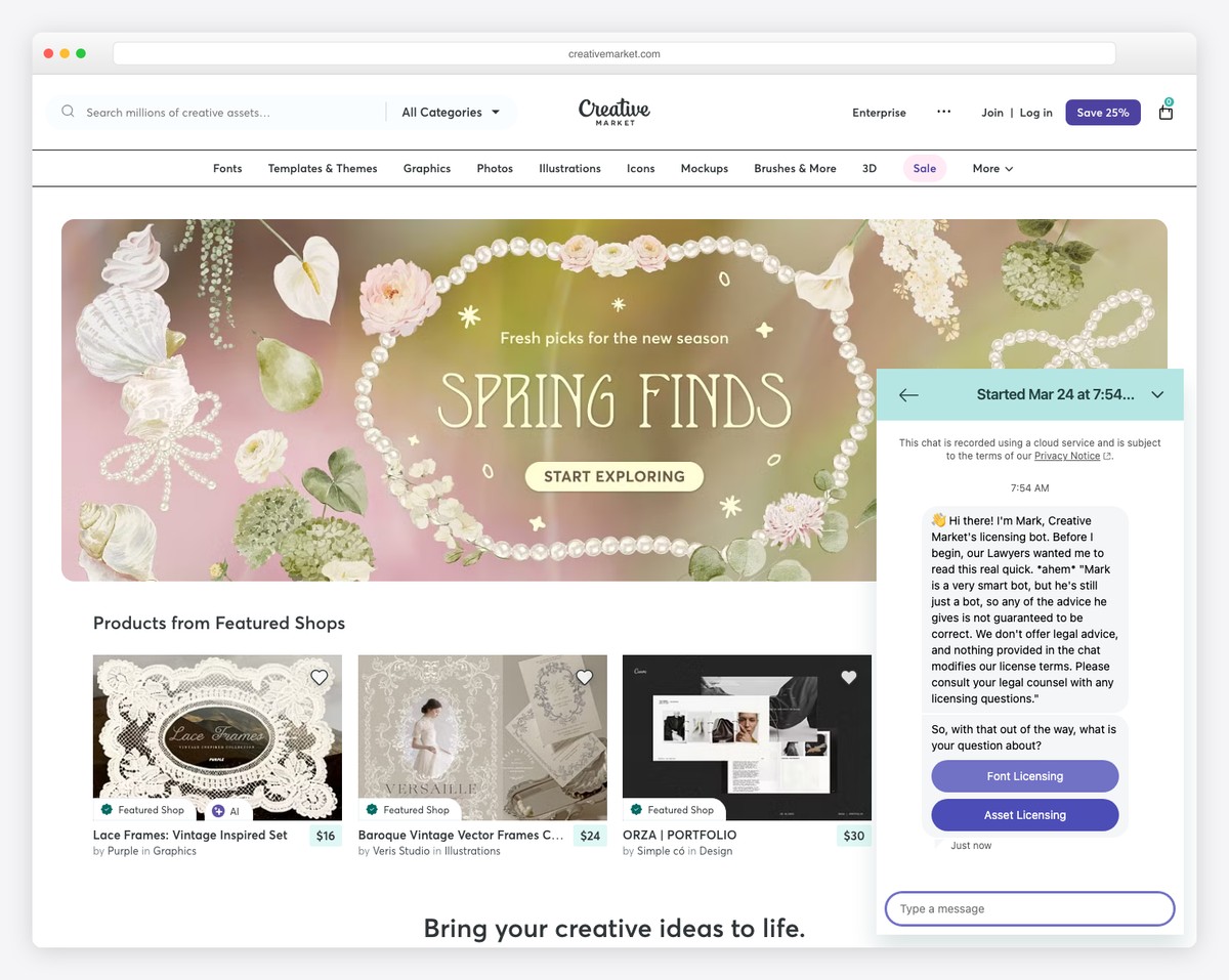 Creative Market platform for selling digital products