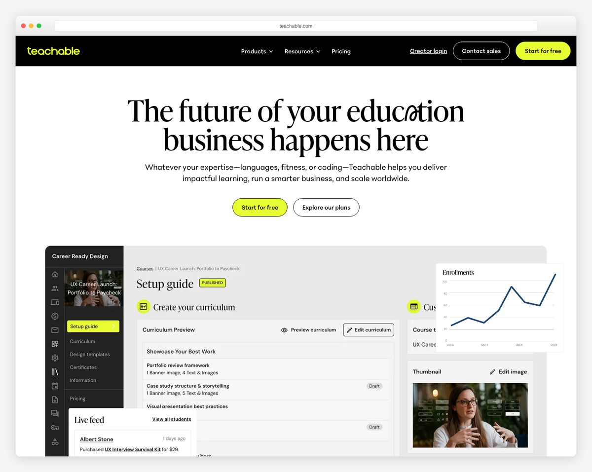 Teachable platform for selling digital products