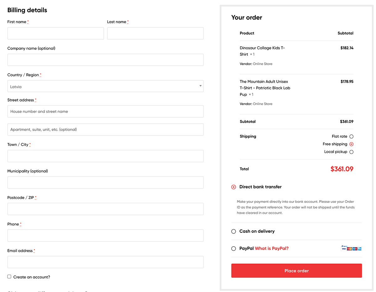 Secure checkout for t-shirt store
