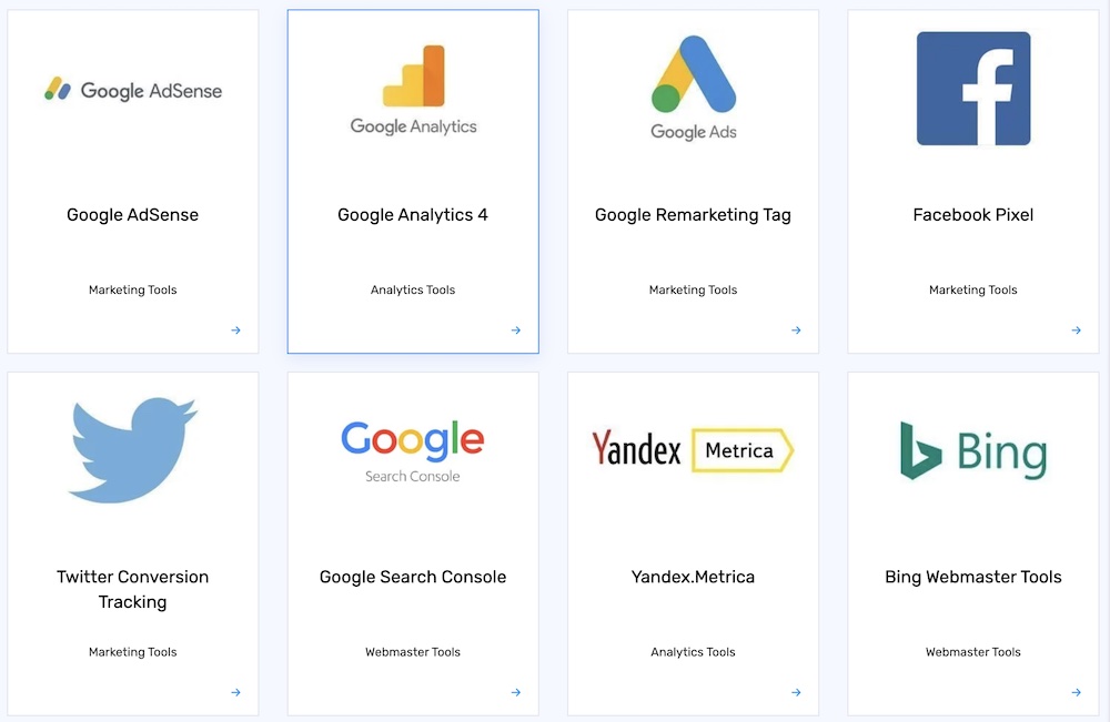 Site123 extensions for Google AdSense, Analytics, Facebook and more