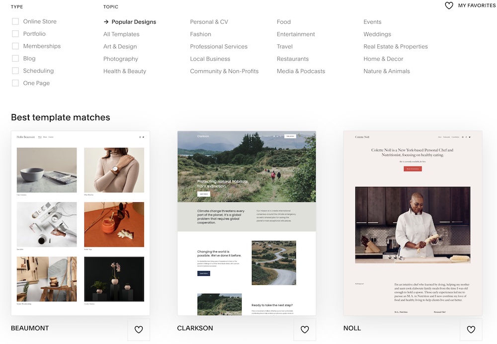 Squarespace website templates