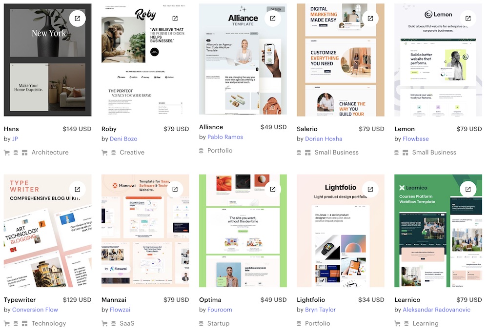 Webflow drag and drop builder template directory