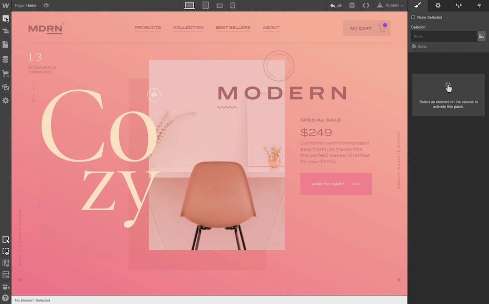 Webflow website editor preview