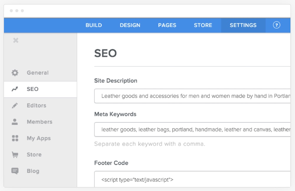 Weebly SEO settings
