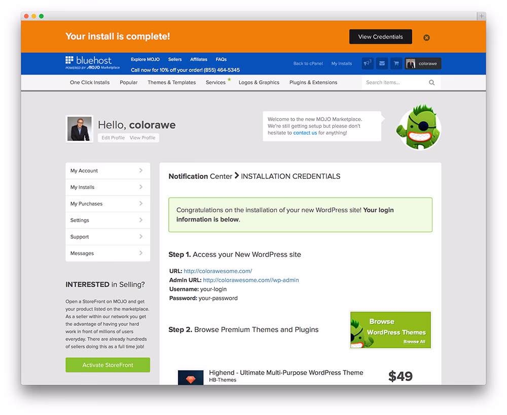 WordPress login credential reveal on Bluehost
