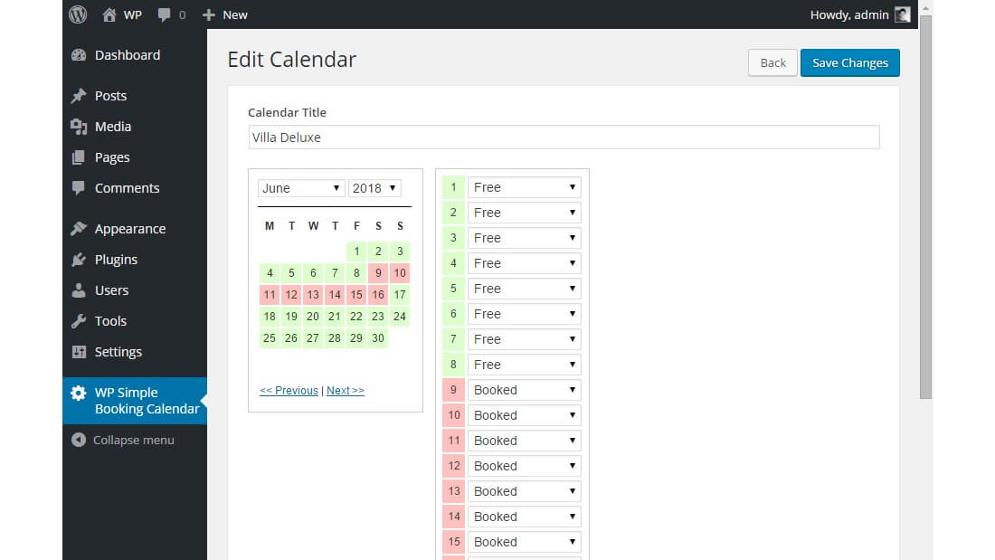 wp simple booking calendar