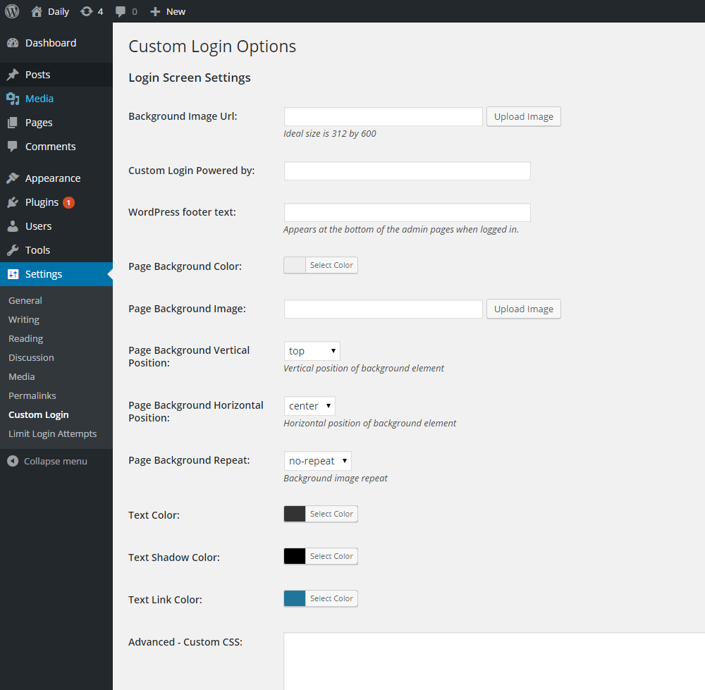 BM Custom Login Plugin Options